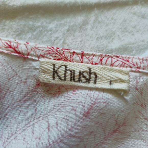 Khush Floral Tiered Midi Dress Size L White Red V-neck Boho Cottage Resort - Picture 8 of 12